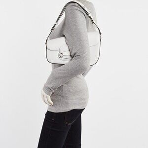 Gucci White Leather Horsebit 1955 Small Asymmetric Shoulder Bag
